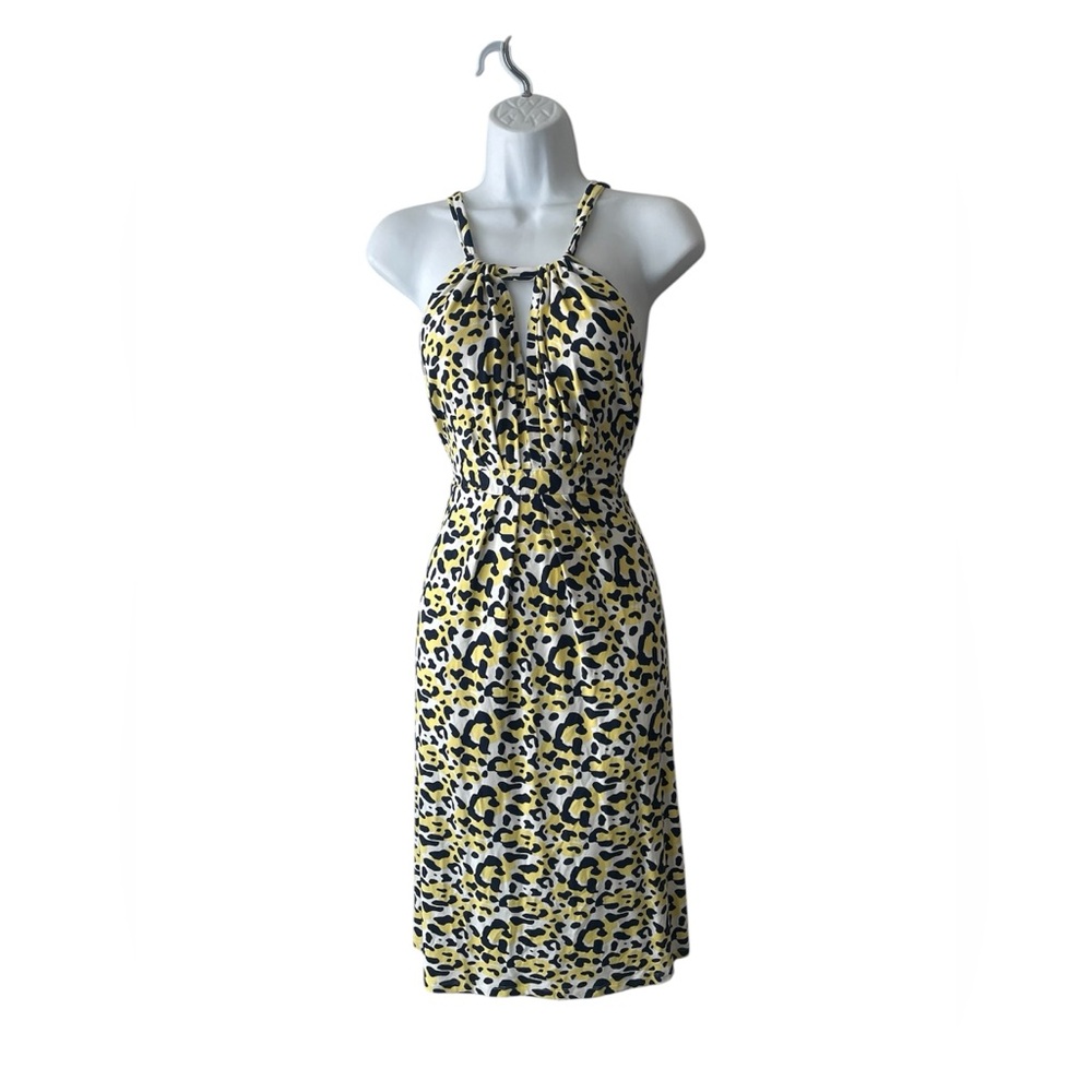 INC International Concepts Yellow and Black Leopard-Print Halter Maxi Dress